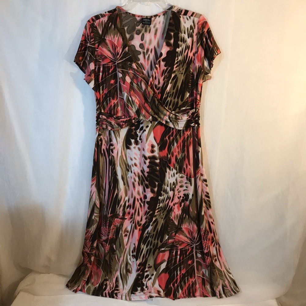 Tribal pink and black floral crisscrossed‎ dress
